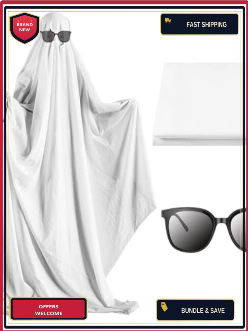 Adult Ghost Costume Set White Sheet Black Sunglasses Halloween